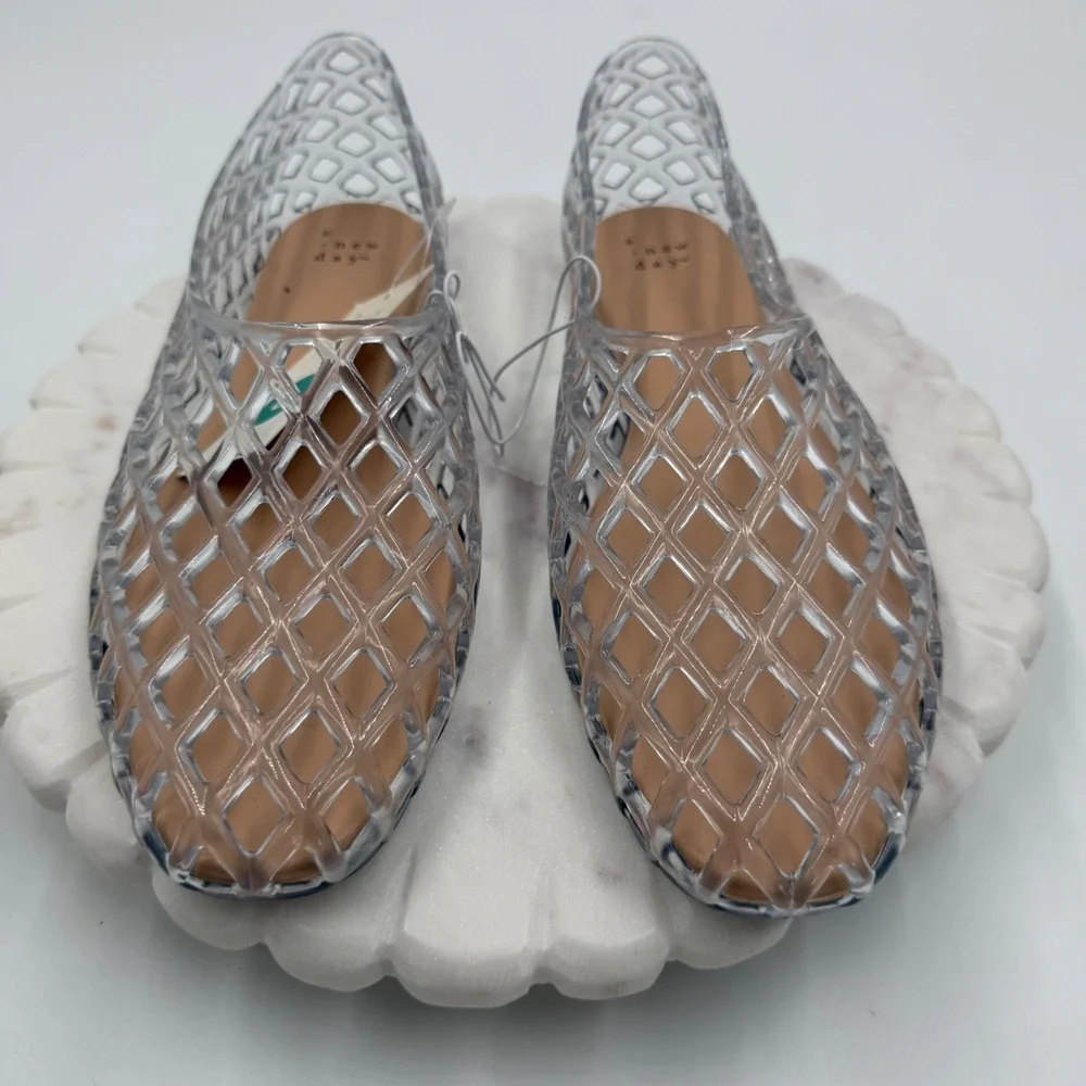 A New Day clear Lattice Jelly Flats Womens Size 8 Cage Slip On Summer Shoes